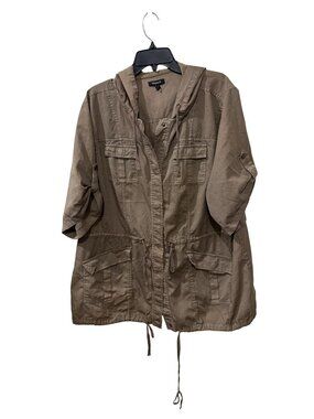 Torrid Womens Hooded Utility Jacket With Drawstring Waist Size 3 Tan Lightweight